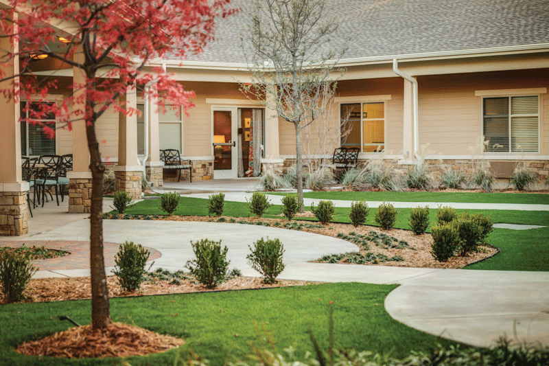 Outdoor courtyard of McMahon Tomlinson Nursing and Rehabilitation Center