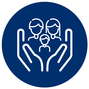Hands holding family icon in blue circle