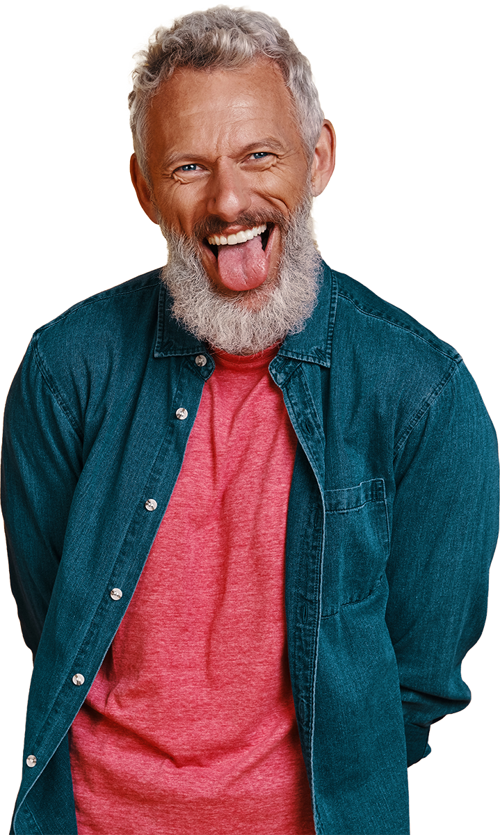 Mature man sticking out tongue